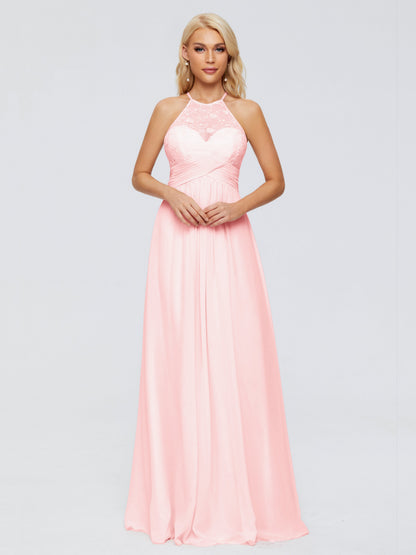 Isabel Halter Keyhole Chiffon Long Bridesmaid Dresses