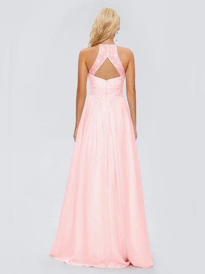 Isabel Halter Keyhole Chiffon Long Bridesmaid Dresses