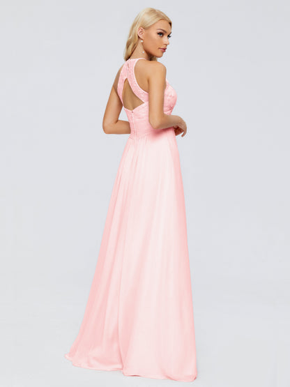 Isabel Halter Keyhole Chiffon Long Bridesmaid Dresses
