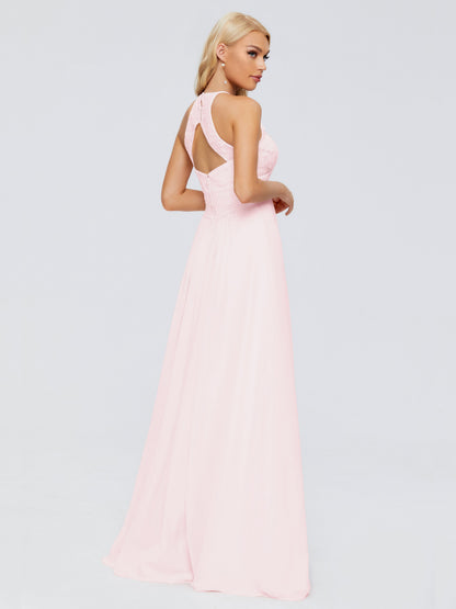 Isabel Halter Keyhole Chiffon Long Bridesmaid Dresses