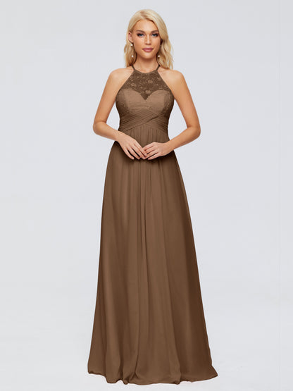 Isabel Halter Keyhole Chiffon Long Bridesmaid Dresses