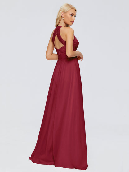 Isabel Halter Keyhole Chiffon Long Bridesmaid Dresses