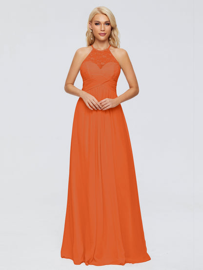 Isabel Halter Keyhole Chiffon Long Bridesmaid Dresses