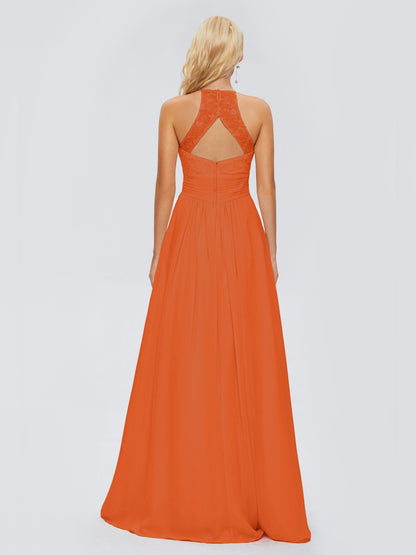 Isabel Halter Keyhole Chiffon Long Bridesmaid Dresses