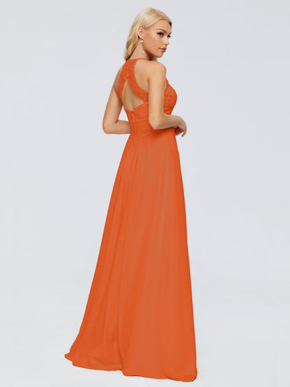 Isabel Halter Keyhole Chiffon Long Bridesmaid Dresses