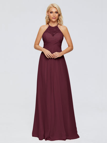 Isabel Halter Keyhole Chiffon Long Bridesmaid Dresses