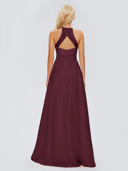 Isabel Halter Keyhole Chiffon Long Bridesmaid Dresses