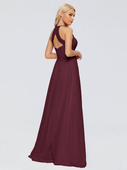 Isabel Halter Keyhole Chiffon Long Bridesmaid Dresses