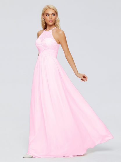 Isabel Halter Keyhole Chiffon Long Bridesmaid Dresses