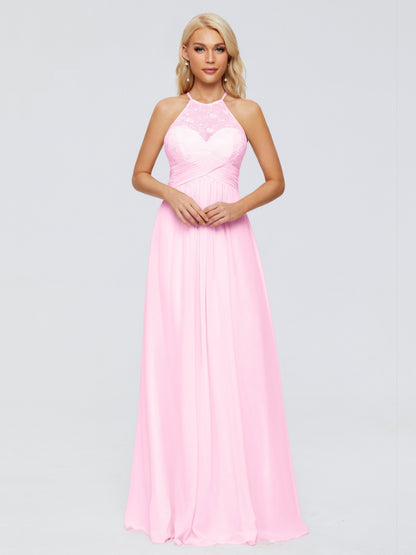 Isabel Halter Keyhole Chiffon Long Bridesmaid Dresses