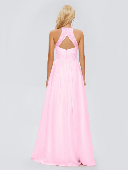 Isabel Halter Keyhole Chiffon Long Bridesmaid Dresses