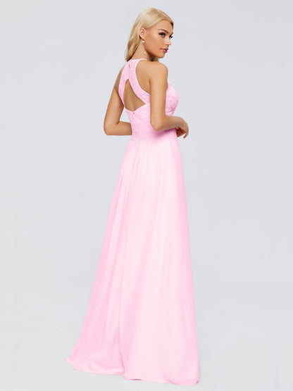 Isabel Halter Keyhole Chiffon Long Bridesmaid Dresses