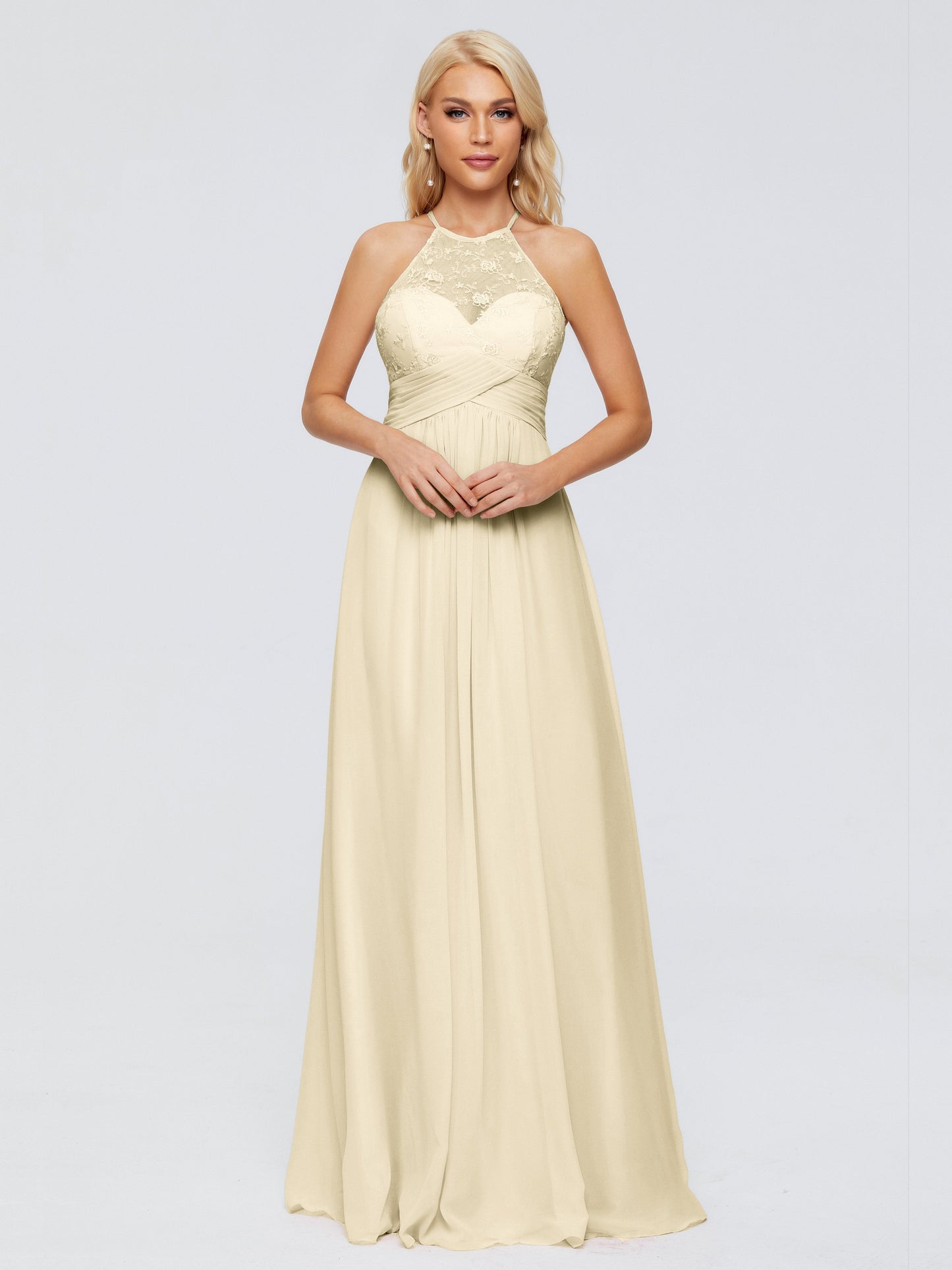 Isabel Halter Keyhole Chiffon Long Bridesmaid Dresses