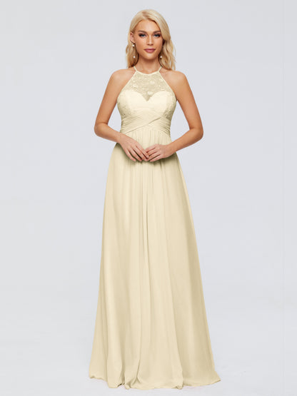 Isabel Halter Keyhole Chiffon Long Bridesmaid Dresses