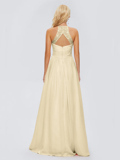 Isabel Halter Keyhole Chiffon Long Bridesmaid Dresses