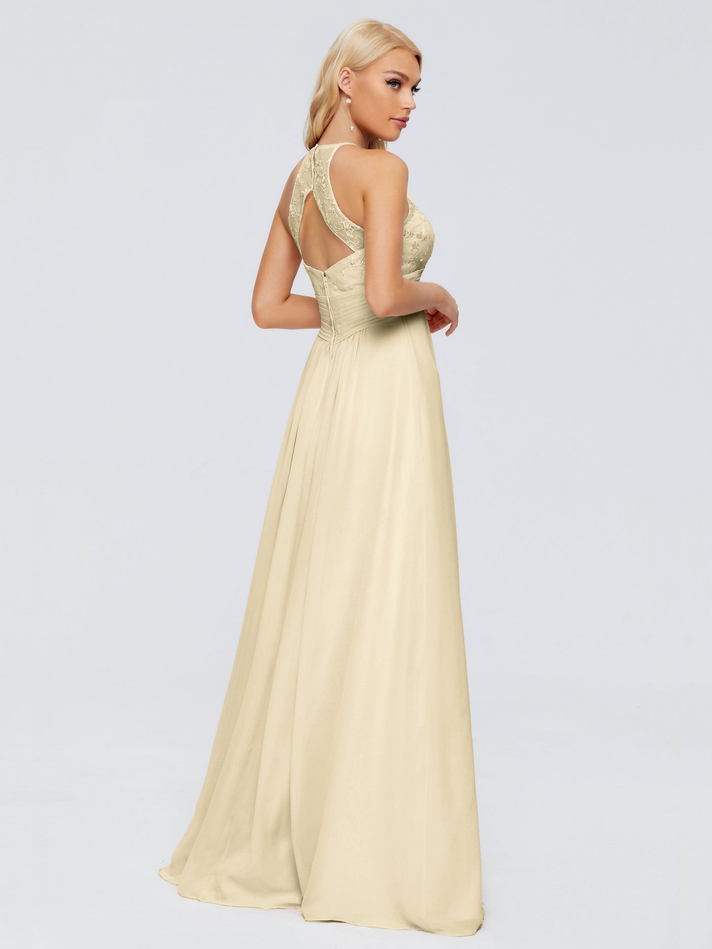 Isabel Halter Keyhole Chiffon Long Bridesmaid Dresses