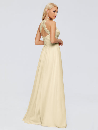 Isabel Halter Keyhole Chiffon Long Bridesmaid Dresses