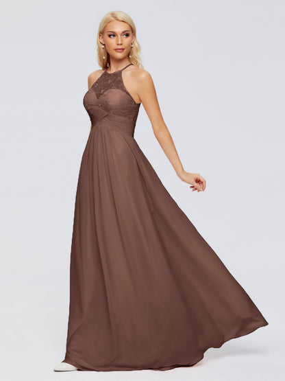 Isabel Halter Keyhole Chiffon Long Bridesmaid Dresses