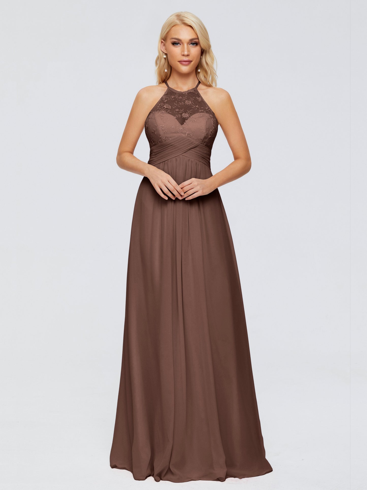 Isabel Halter Keyhole Chiffon Long Bridesmaid Dresses