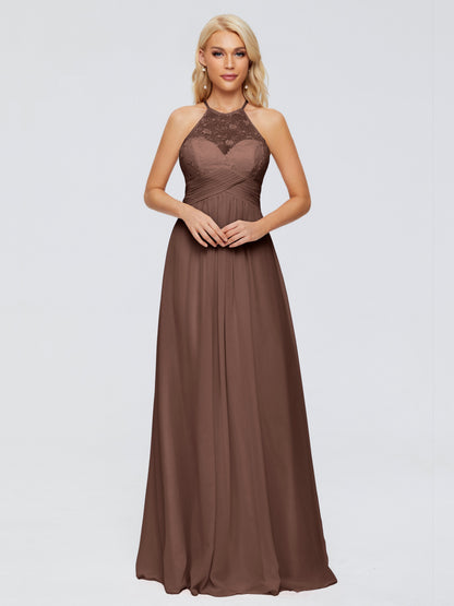 Isabel Halter Keyhole Chiffon Long Bridesmaid Dresses