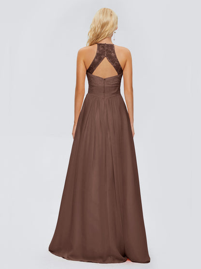 Isabel Halter Keyhole Chiffon Long Bridesmaid Dresses