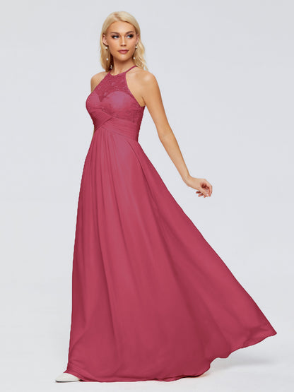 Isabel Halter Keyhole Chiffon Long Bridesmaid Dresses