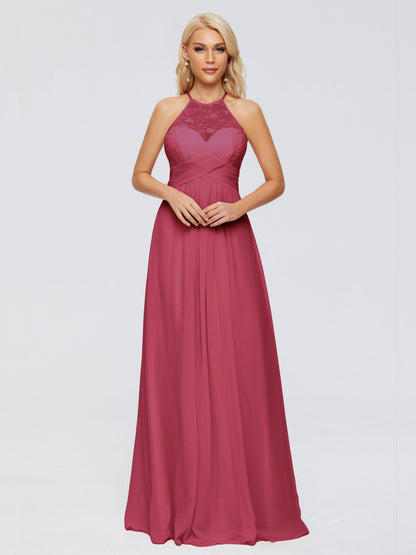 Isabel Halter Keyhole Chiffon Long Bridesmaid Dresses