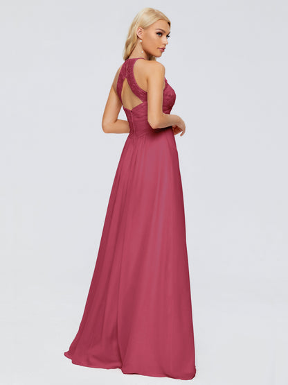Isabel Halter Keyhole Chiffon Long Bridesmaid Dresses