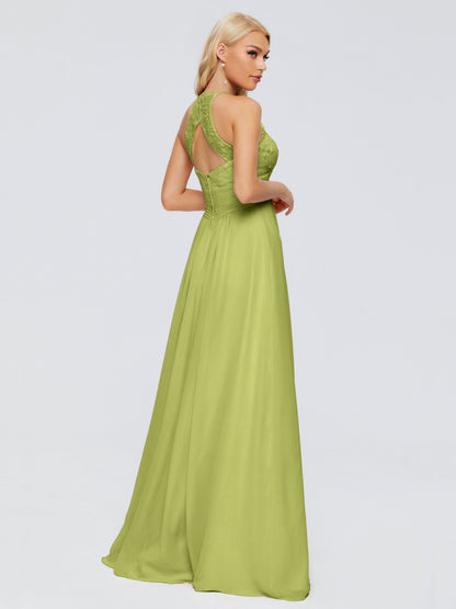 Isabel Halter Keyhole Chiffon Long Bridesmaid Dresses