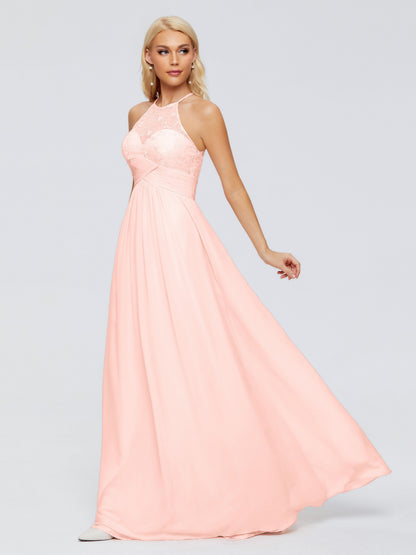 Isabel Halter Keyhole Chiffon Long Bridesmaid Dresses