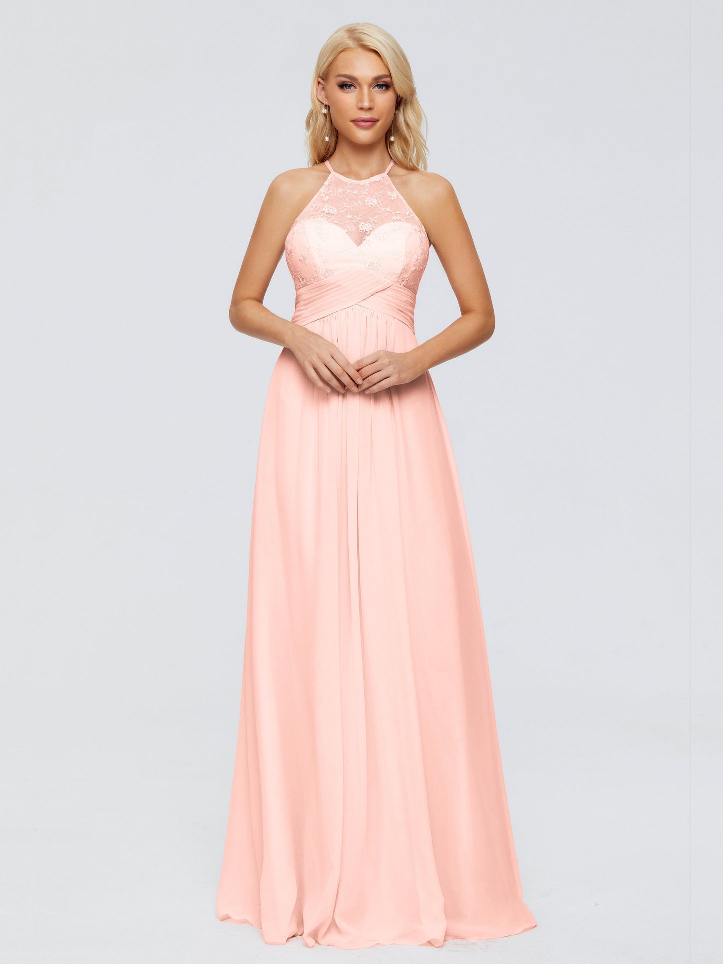Isabel Halter Keyhole Chiffon Long Bridesmaid Dresses