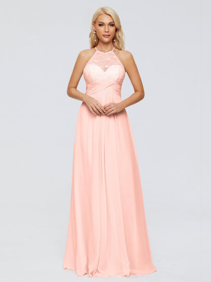 Isabel Halter Keyhole Chiffon Long Bridesmaid Dresses