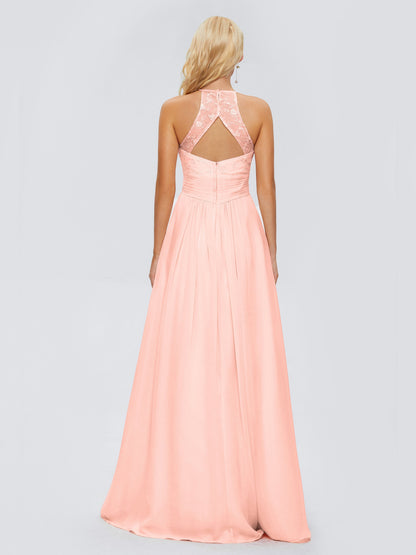 Isabel Halter Keyhole Chiffon Long Bridesmaid Dresses