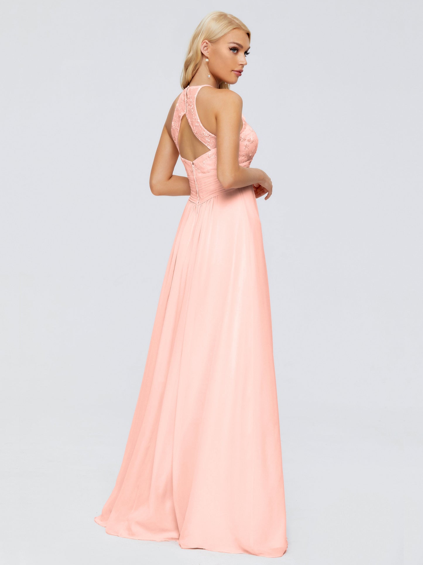 Isabel Halter Keyhole Chiffon Long Bridesmaid Dresses
