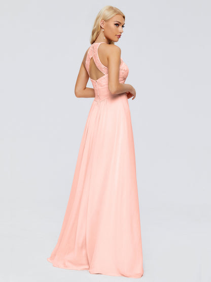 Isabel Halter Keyhole Chiffon Long Bridesmaid Dresses