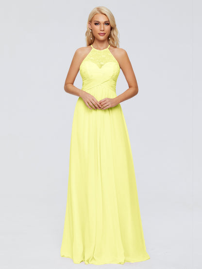 Isabel Halter Keyhole Chiffon Long Bridesmaid Dresses
