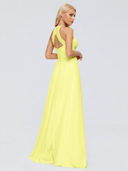 Isabel Halter Keyhole Chiffon Long Bridesmaid Dresses