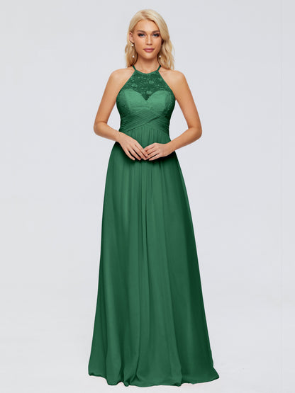 Isabel Halter Keyhole Chiffon Long Bridesmaid Dresses