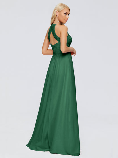 Isabel Halter Keyhole Chiffon Long Bridesmaid Dresses