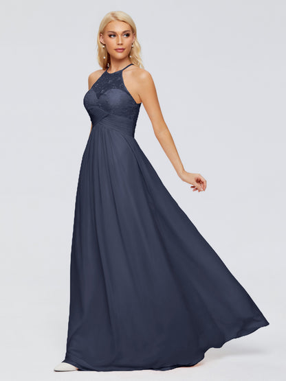 Isabel Halter Keyhole Chiffon Long Bridesmaid Dresses