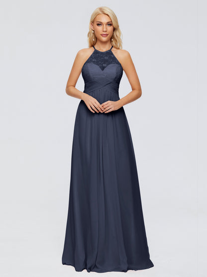Isabel Halter Keyhole Chiffon Long Bridesmaid Dresses