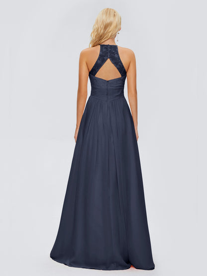 Isabel Halter Keyhole Chiffon Long Bridesmaid Dresses