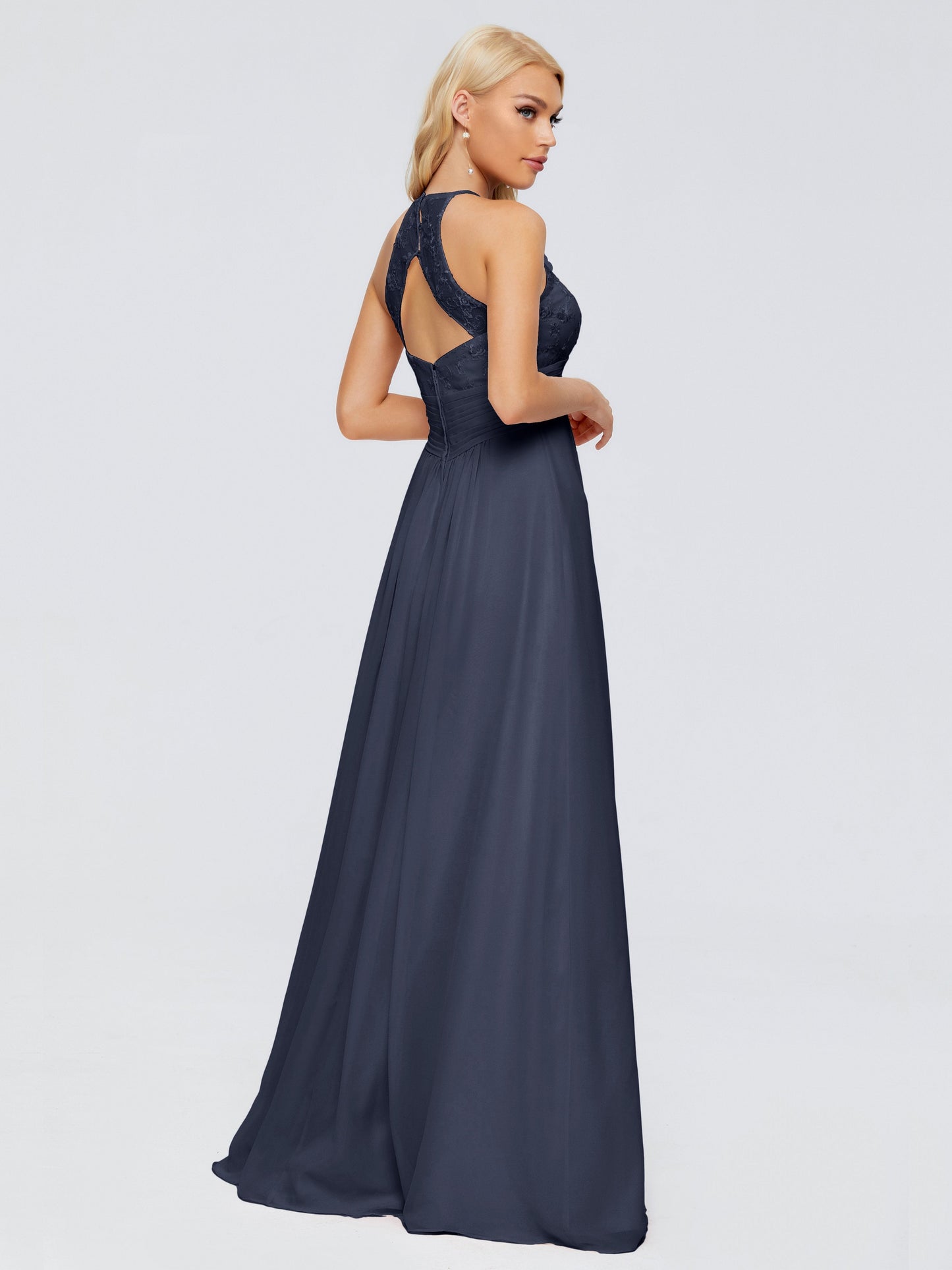 Isabel Halter Keyhole Chiffon Long Bridesmaid Dresses