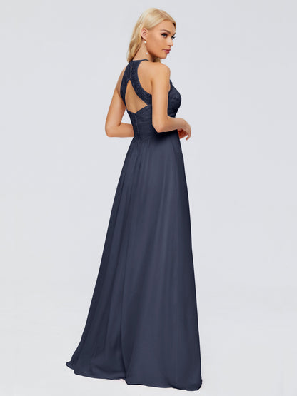 Isabel Halter Keyhole Chiffon Long Bridesmaid Dresses