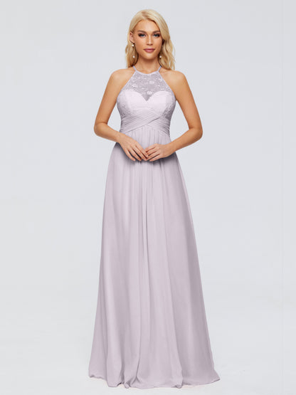 Isabel Halter Keyhole Chiffon Long Bridesmaid Dresses