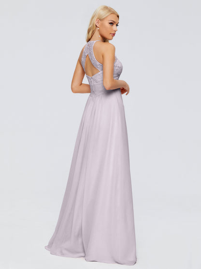 Isabel Halter Keyhole Chiffon Long Bridesmaid Dresses