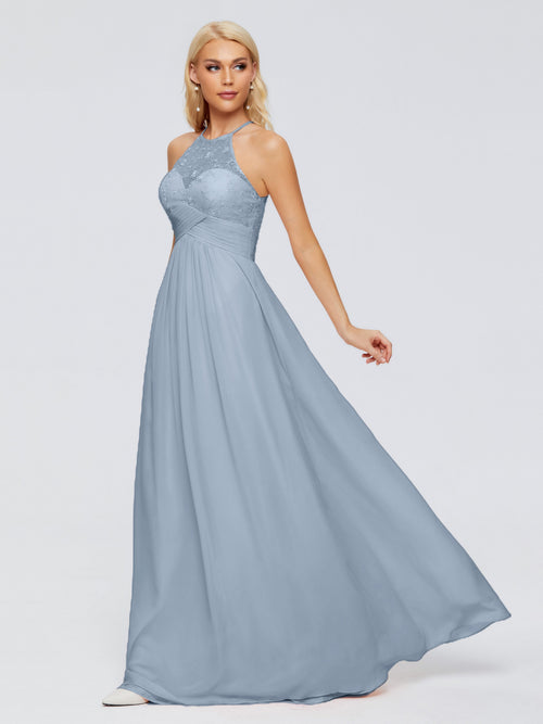 Isabel Halter Keyhole Chiffon Long Bridesmaid Dresses