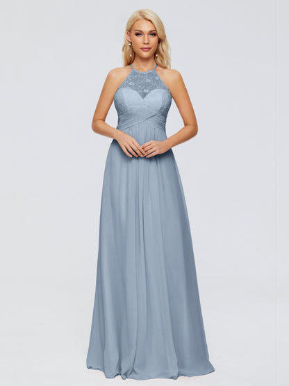 Isabel Halter Keyhole Chiffon Long Bridesmaid Dresses