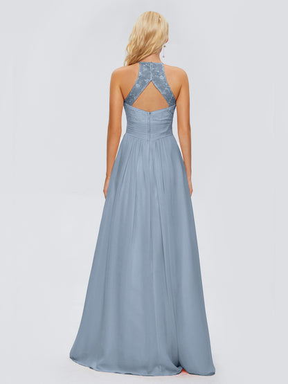 Isabel Halter Keyhole Chiffon Long Bridesmaid Dresses