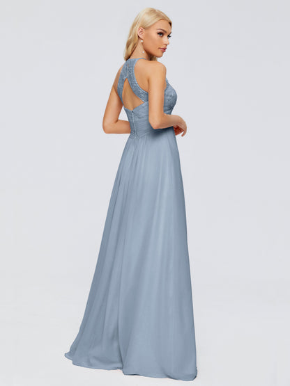 Isabel Halter Keyhole Chiffon Long Bridesmaid Dresses